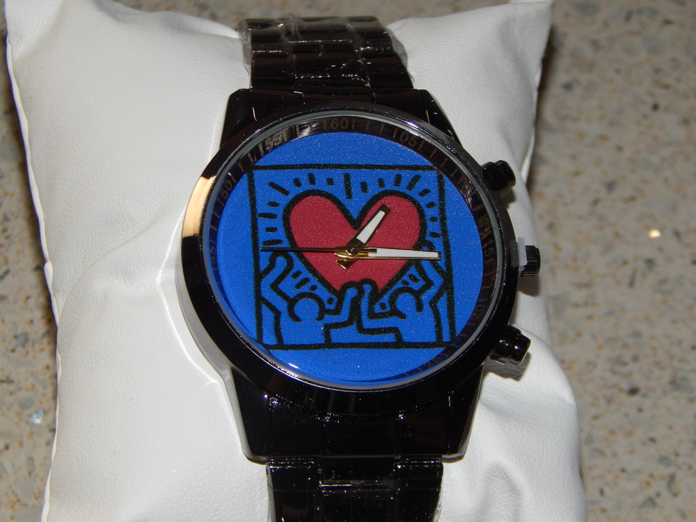 Keith Haring Love Calendar Steel Band Watch, Pop Art, Calendar Steel Band, Blue.
